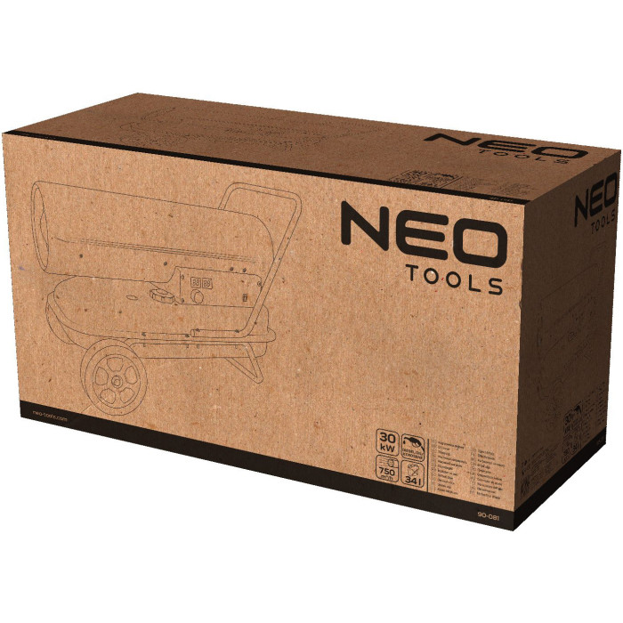 Neo Tools Теплова гармата дизель/гас, прямого нагріву, 30кВт, 420м кв, 750м куб/год, колеса, IPX4, чорний (90-081)