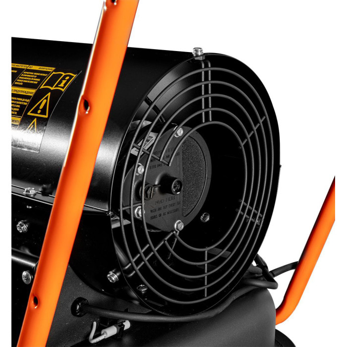 Neo Tools Теплова гармата дизель/гас, 50 кВт, 1100м3/год, прямого нагріву, бак 50л, витрата 4.7л/год, IPX4, колеса (90-082)