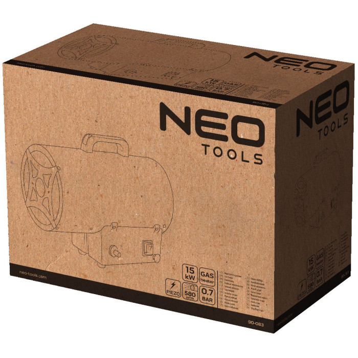 Neo Tools Теплова гармата газова, 15кВт, 150м кв, 580м куб/год, чорний (90-083)