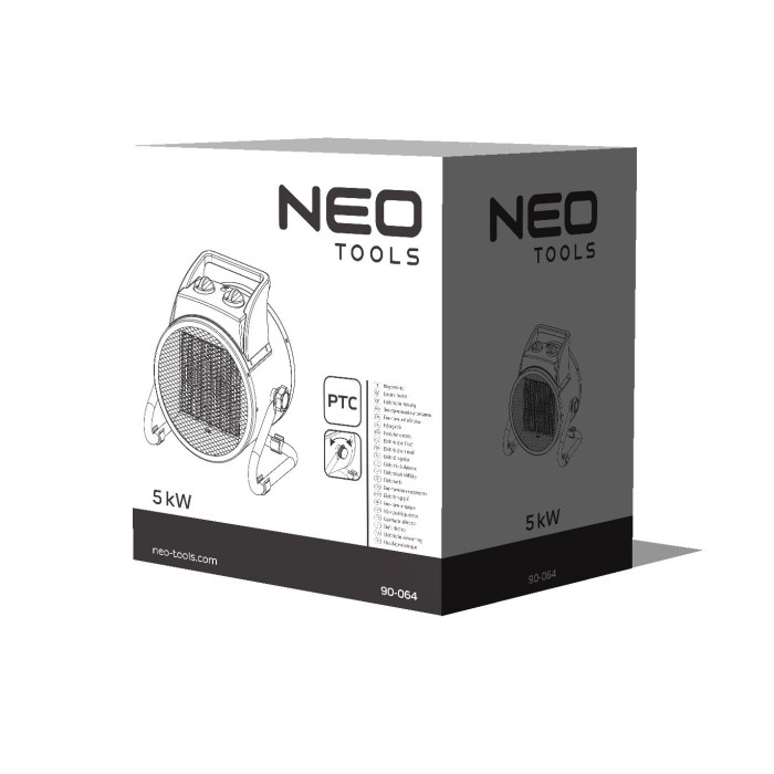 Neo Tools Теплова гармата електрична, 5кВт, 80м кв, 588м куб/год, 380В, керамічний нагрів. елемент (PTC), чорний (90-064)