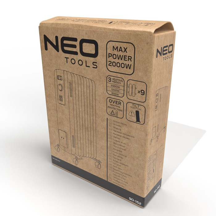 Neo Tools Обігрівач оливний, 25м2, 2000Вт, мех. упр-ння, 9 секцій, білий (90-152)