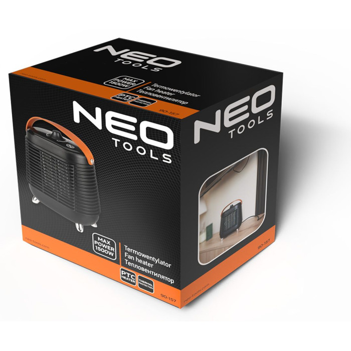 Тепловентилятор електричний Neo Tools, 1.5кВт, термостат, чорний, 1.08кг (90-157)