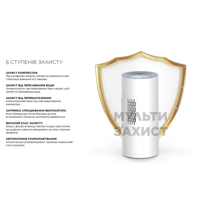 Cooper&Hunter Осушувач повітря CH-D014WDC-30LDWF, 30л.на добу, 42м.кв , 185м3/год, 505Вт, дисплей, ел.кер-ня, сушка X-fan, Wi-Fi, таймер. , білий (CH-D014WDC-30LDWF)