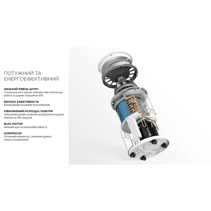 Cooper&Hunter Осушувач повітря CH-D008WDC-16LDWF, 16л.на добу, 22м.кв , 140м3/год, 200Вт, дисплей, ел.кер-ня, Wi-Fi, таймер., білий (CH-D008WDC-16LDWF)
