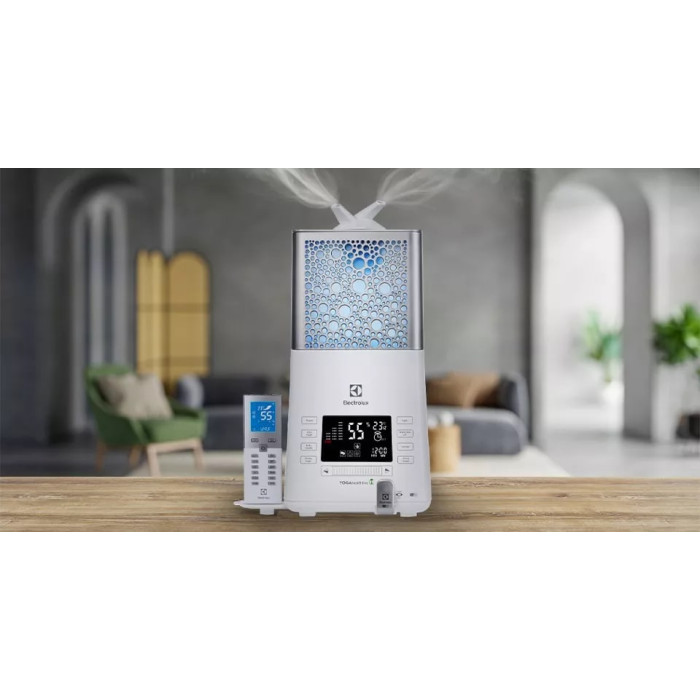 Electrolux Зволожувач повітря YOGAhealthline EHU-3815D 6.3 л, 50 м2, 550 мл/г, ультразвуковий, гігростат, аромакапсула, УФ лампа, стерилізація пари, підсвічування, білий (EHU-3815D)