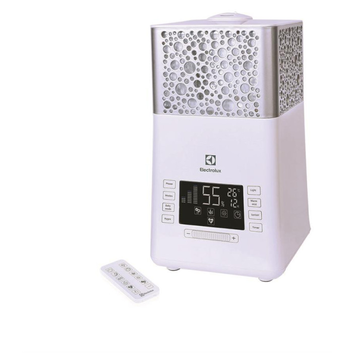 Electrolux Зволожувач повітря EHU-3715D 5 л, 50 м2, 450 мл/г, ультразвуковий, іонізатор, гігростат, аромакапсула, УФ лампа, стерилізація пари, підсвічування, пульт ДК, білий (EHU-3715D)