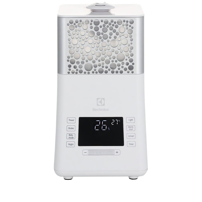 Electrolux Зволожувач повітря EHU-3715D 5 л, 50 м2, 450 мл/г, ультразвуковий, іонізатор, гігростат, аромакапсула, УФ лампа, стерилізація пари, підсвічування, пульт ДК, білий (EHU-3715D)