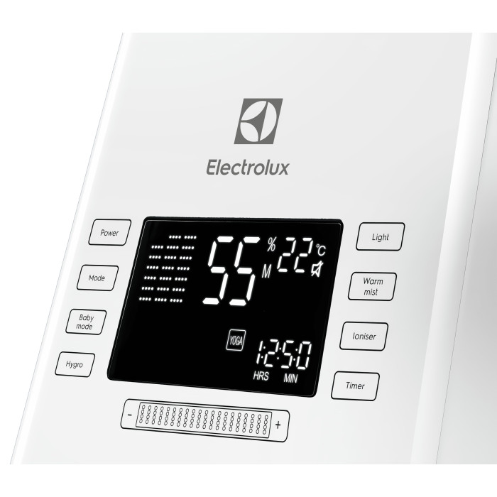Electrolux Зволожувач повітря EHU-3715D 5 л, 50 м2, 450 мл/г, ультразвуковий, іонізатор, гігростат, аромакапсула, УФ лампа, стерилізація пари, підсвічування, пульт ДК, білий (EHU-3715D)