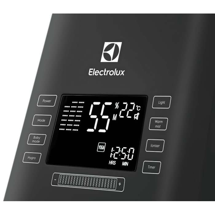 Electrolux Зволожувач повітря ультразвуковий, 50м2, 5л, 400мл/г, електр. кер-ння, пульт ДК, гігростат, теплий пар, чорний (EHU-3710D)