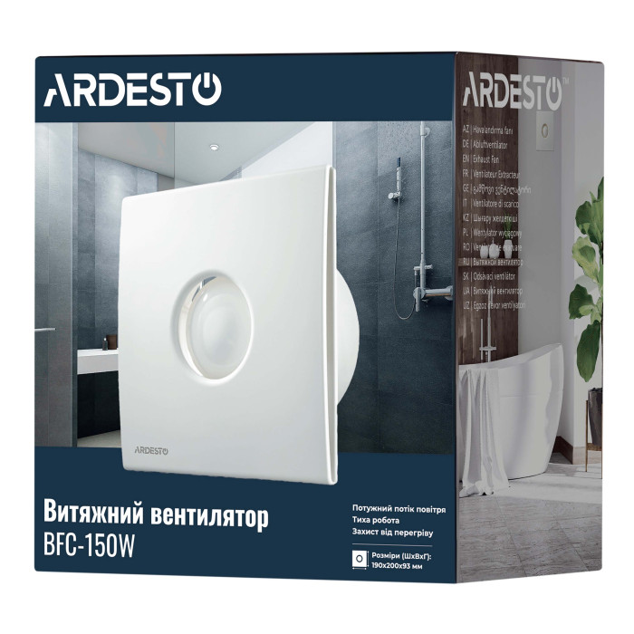 ARDESTO Витяжний вентилятор BFC-150W 25 Вт, 210 м3/г, 1650 об./хв., 35 дБ, білий (BFC-150W)