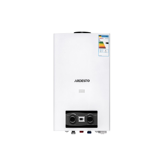 Газова колонка ARDESTO X2, 10 л/хв., 20 кВт, розпалювання від батарейок, дисплей, білий (TFGBH-10B-X2-WHITE)
