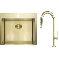 Deante Набір для кухні Olfato стальна мийка ZPO_R10B + зміш. BQO_R72M, брашоване золото (ZPOER10B)