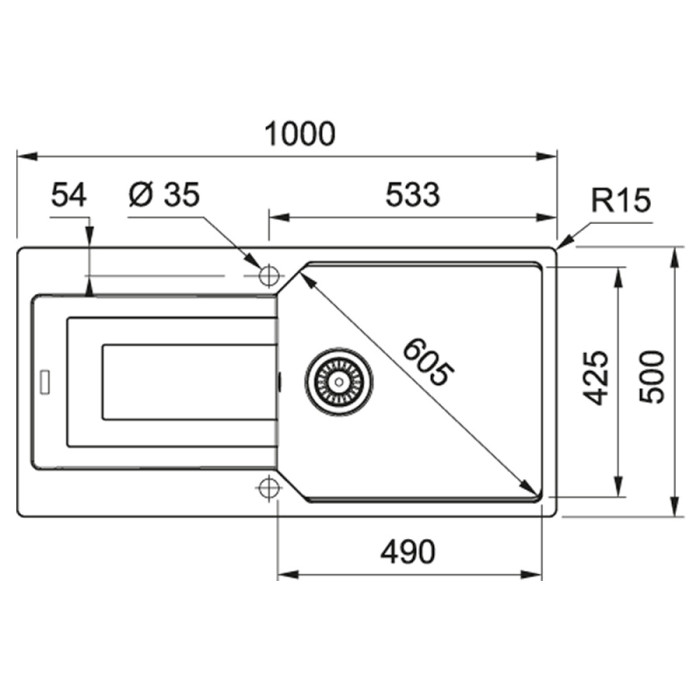 Franke Urban UBG 611-100 XL [Мийка кухонна Urban, фраграніт, прямокутник, з крилом, 1000х500х220мм, чаша - 1, накладна, UBG 611-100 XL , сірий камінь] (1140574934)