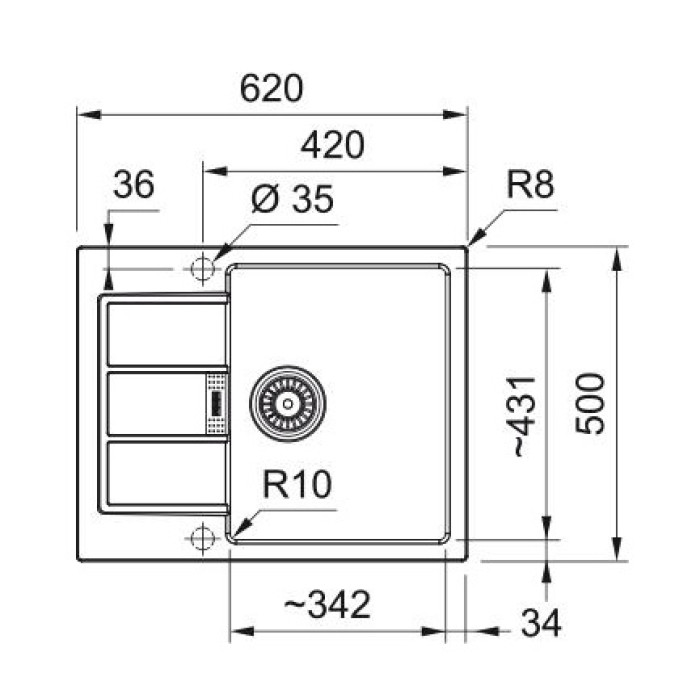 Мийка кухонна Franke Sirius 2 тектонайт, прямокут., з крилом, 620х500х200мм, чаша - 1, врізна, бежевий (1430671742)