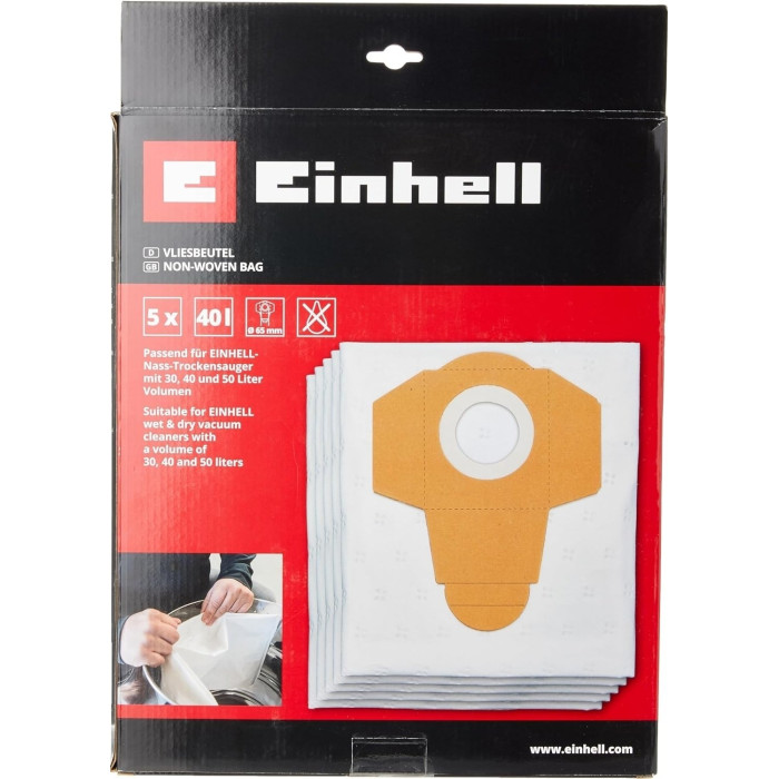 Мішки синтетичні до пилососів Einhell 30-50 л, 5 шт (2351195)