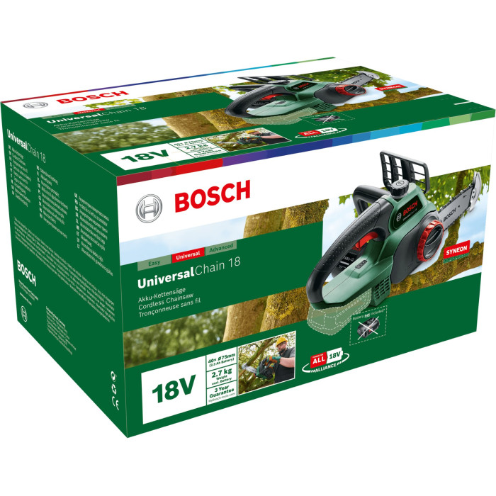 Пила ланцюгова акумуляторна Bosch UniversalChain 18 18В шина 20см 3кг без АКБ і ЗП (06008B8001)