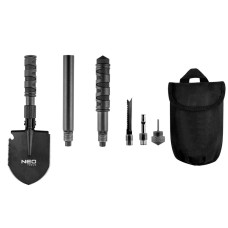 Neo Tools 63-122 Лопата туристична, 63см, 8в1, пила, кирка, відкривалка для пляшок, кремінь, багатофункціональний ніж, пробійник, свисток, чохол (63-122)