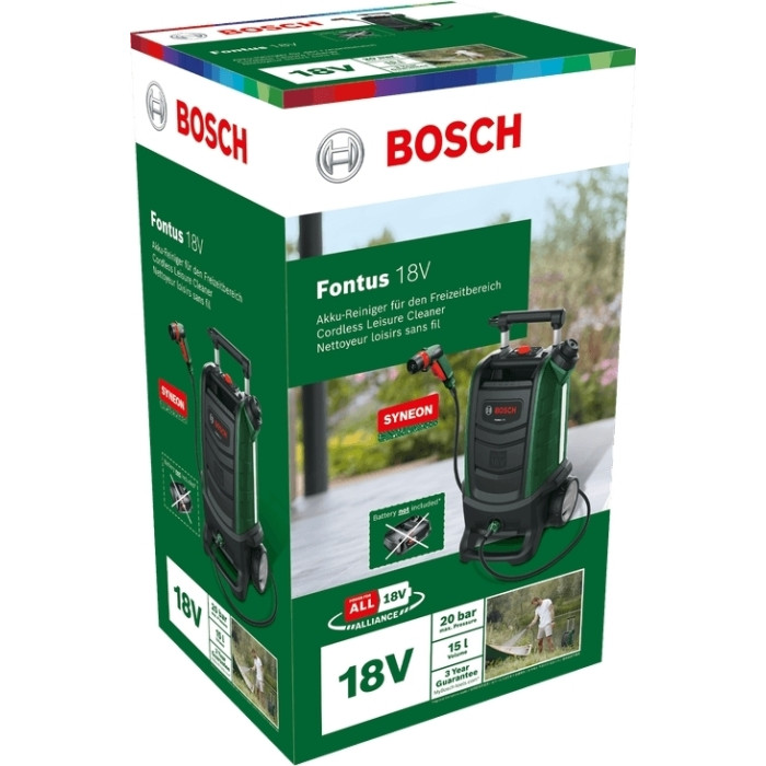 Мінімийка акумуляторна Bosch Fontus 18V 18В20бар 386л/год 7.5кг без АКБ і ЗП (06008B6102)