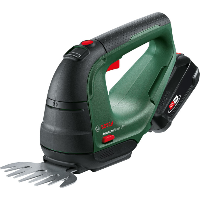 Ножиці для трави акумуляторні Bosch AdvancedShear 18V-10+ насадка кущоріз 10/20см крок різу 8мм 1xPBA 2.0Ah 2.45кг (0600857000)