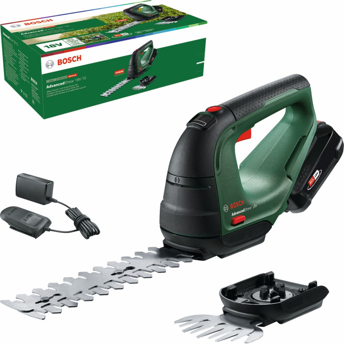 Ножиці для трави акумуляторні Bosch AdvancedShear 18V-10+ насадка кущоріз 10/20см крок різу 8мм 1xPBA 2.0Ah 2.45кг (0600857000)