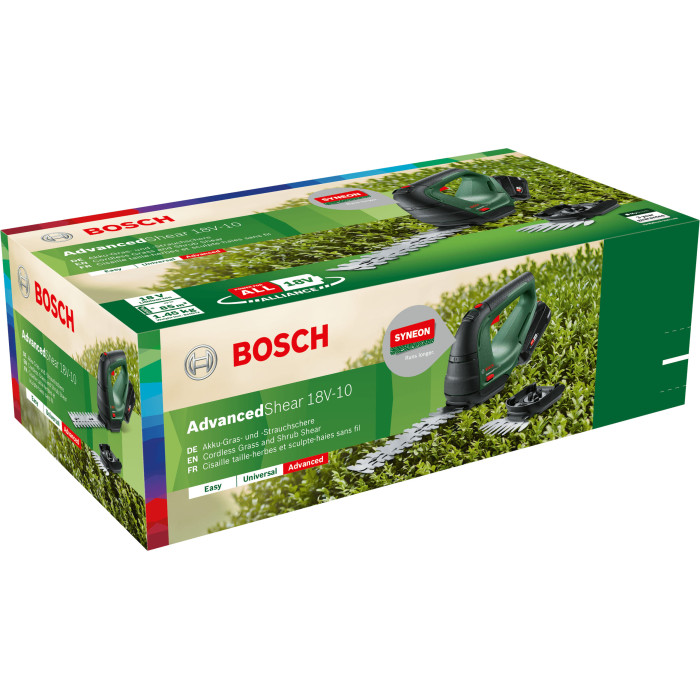 Ножиці для трави акумуляторні Bosch AdvancedShear 18V-10+ насадка кущоріз 10/20см крок різу 8мм 1xPBA 2.0Ah 2.45кг (0600857000)