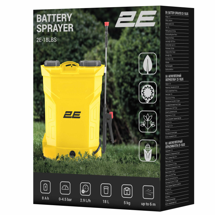 2E Обприскувач акумуляторний AquaSpray 18LR 18л 12В 1х8А·год 4.5бар 2.9л·хв 5кг вольтметр (2E-18LBS)