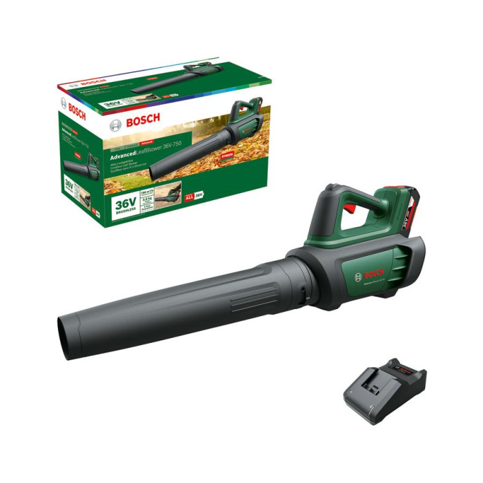 Повітродув садовий акумуляторний Bosch AdvancedLeafBlower 36В-750 АКБ 1х2А·год ЗП 200км/год 3.5кг (06008C6000)