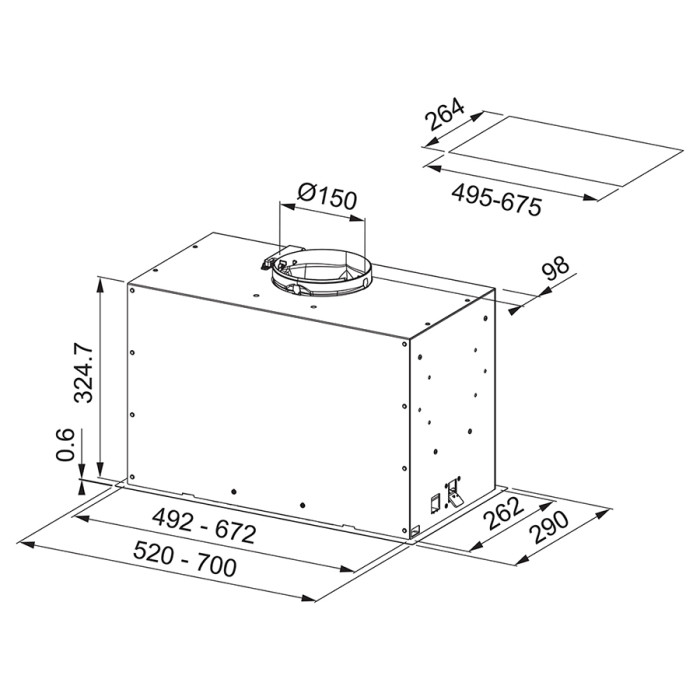 Franke Витяжка вбудовувана Box Flush EVO, 52см, 1035м3г, FBFE XS A52, нерж (3050665359)