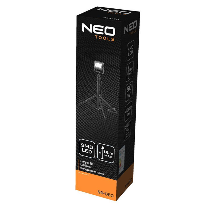 Neo Tools Прожектор, 220В, 4500лм, 50Вт, кабель 3м з вилкою, на штативі 1.8 м, алюмінієвий, IP65 (99-060)