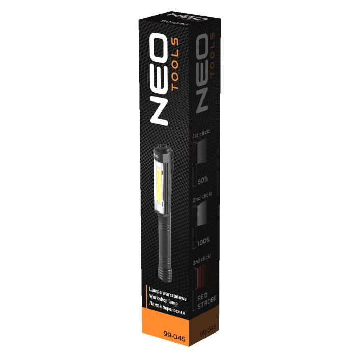 Neo Tools Ліхтар інспекційний на батарейках, ААх3, 400лм, 4Вт, 3 функції освітлення, червоне світло, магніт (99-045)