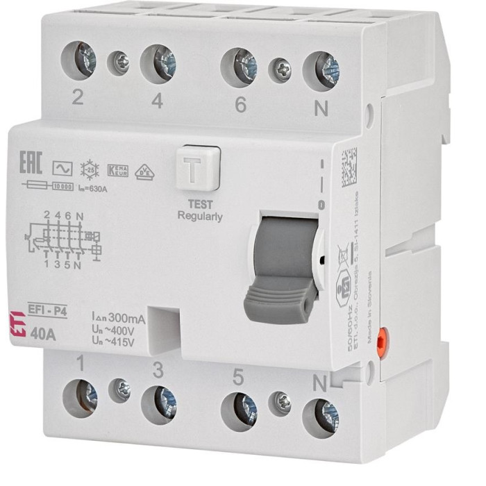 ETI Реле диференціальне(УЗО) 4р EFI-P4 40/0.3 тип AC (10kA) (2061632)