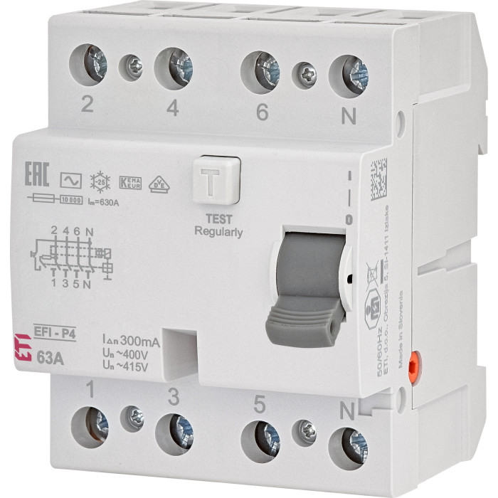 ETI Реле дифференциальное (УЗО)4р EFI-P4 63/0,3 тип AC (10kA) (2061633)