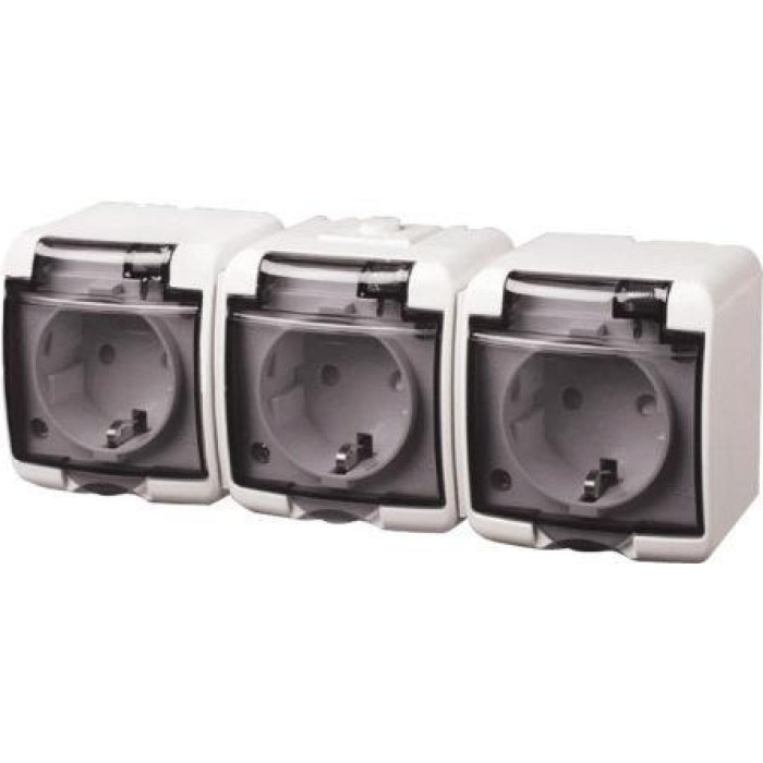 ETI RHE-3sd, 3хSchuko, дымчатая крышка, IP44 (4668024)
