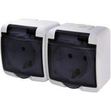 ETI Розетка 2-на з з/к Schuko RHE-2sd (біла/прозора кришка, IP54) (4668020)