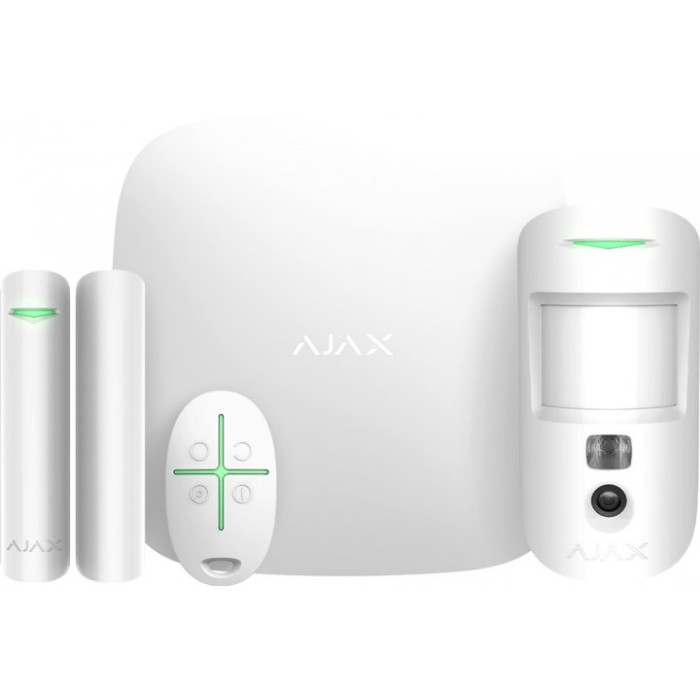 Ajax Комплект охоронної сигналізації StarterKit Cam Plus, hub 2 plus, motioncam, doorprotect, spacecontrol, jeweller, бездротовий, білий (000019854)