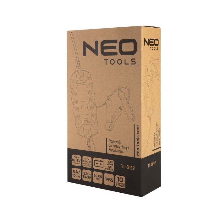 Neo Tools Зарядний пристрій автоматичний, 6А/100Вт, 3-150Ач, для кислотних/AGM/GEL акумуляторів (11-892)