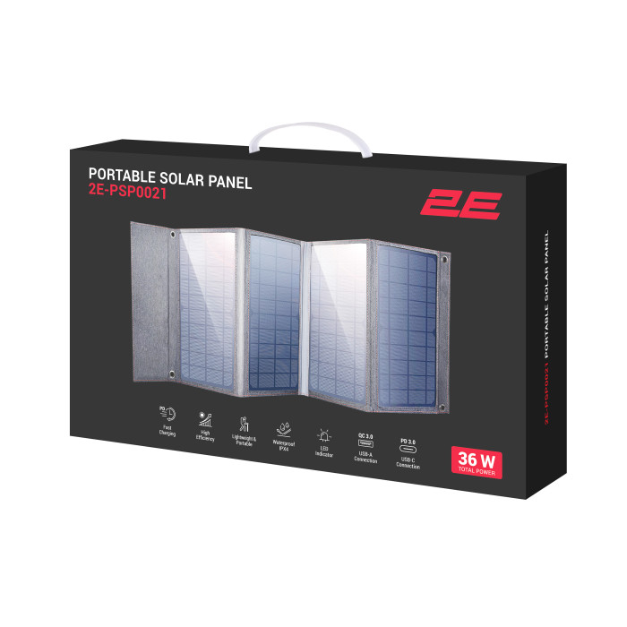 2E Портативна сонячна панель, 36 Вт зарядний пристрій, USB-С 20W, USB-A 18W (2E-PSP0021)