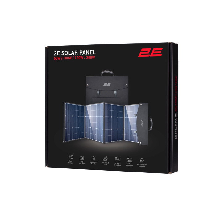 2E Портативна сонячна панель, 200 Вт зарядний пристрій, DC, USB-С PD45W, USB-A 24W (2E-EC-200)