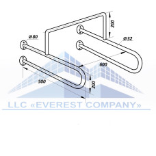 Поручень для писсуара усилен для людей с инвалидностью, Ø 32м – 400х500х600 мм