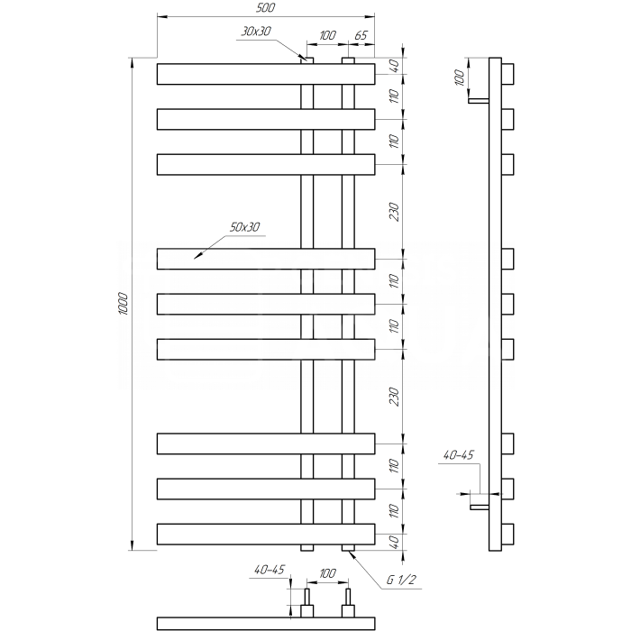 Полотенцесушитель Magnum Водяной 1200x50 (GA-1303)