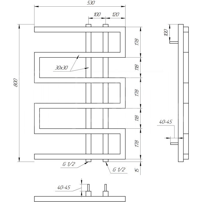 Полотенцесушитель Dual Электрический 800x53x3 (GA-56004)