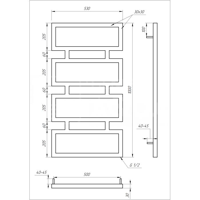 Полотенцесушитель Quattro Водяной 120x53x3 (GA-1003)