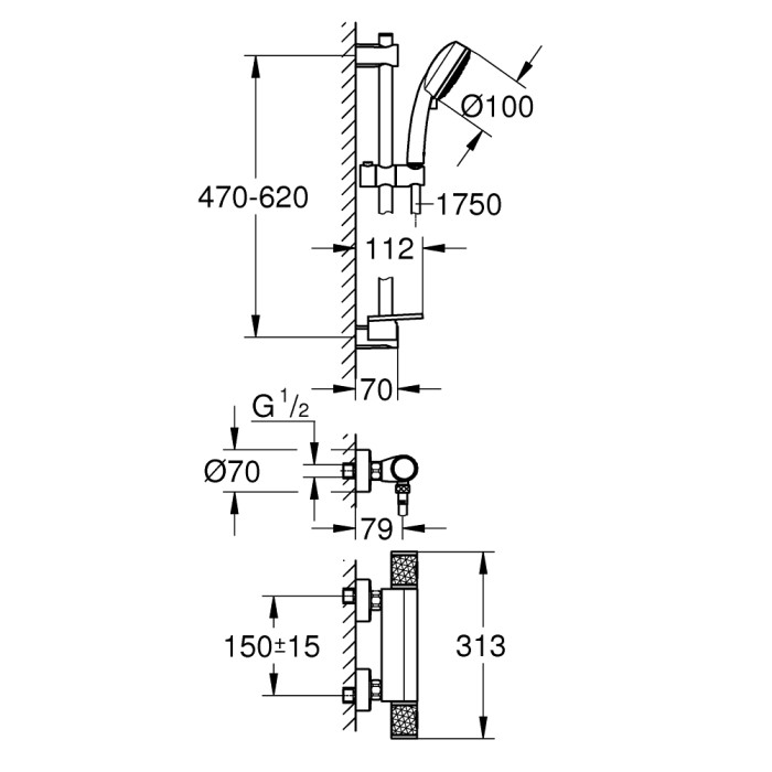 QuickFix Precision Feel Термостат для душу із душовим гарнітуром  (34791000)