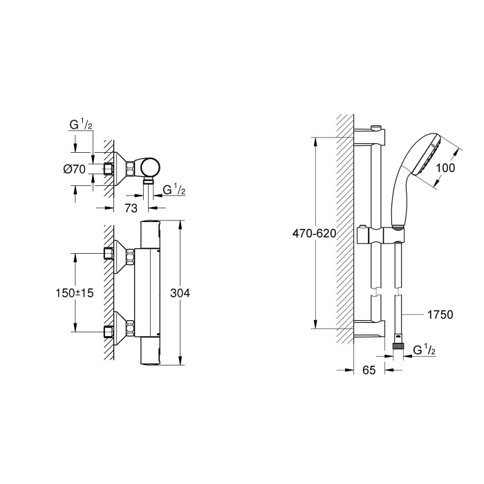 Precision Start Термостат для душа + Душевый гарнитур Vitalio Start 100  (UA303908T1)