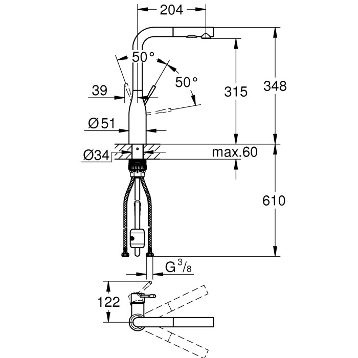 30504KF0 Эссенция OHM Смеситель для кухни, черный Grohe (30504KF0)