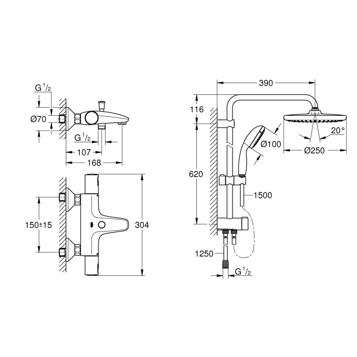 Precision Start Термостат для ванны + Душевая система Vitalio Start System 250 Cube  (UA303904TR)