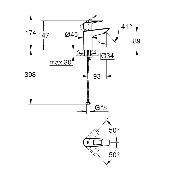 Смеситель для раковины Grohe BauLoop однорычажный, без донного клапана, хром (23337001)