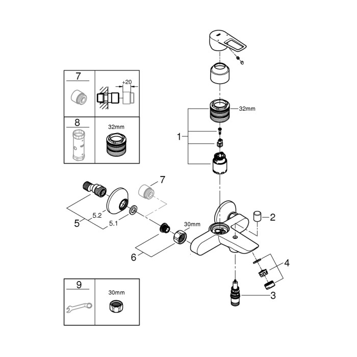 Смеситель для ванны Grohe BauLoop New, хром  (23603001)