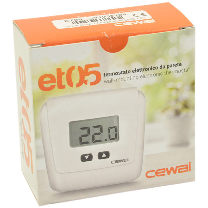Цифровий кімнатний термостат ET 05 5(2)A/230V 0/+50°C Cewal S.p.A. (91935205)