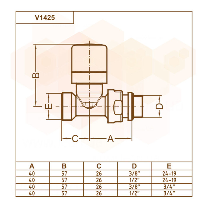 Кран-термостат прямой ХРОМ Ø1/2″ х 24-19 FIRST THERMO Carlo Poletti Srl (V142511CB)